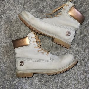 Grey and rose gold Timberland boots